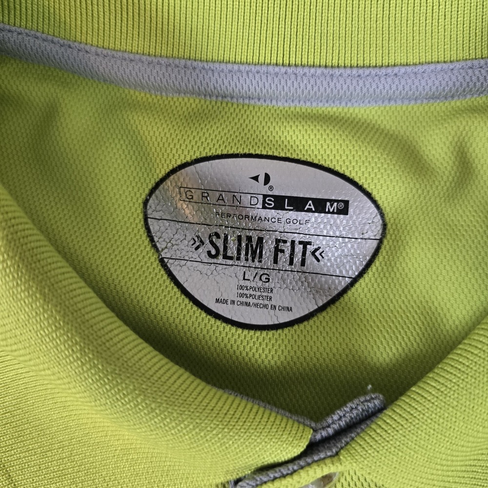 Grand Slam Golf Polo Slim Fit Large L Polo Short Sleeve Shirt Green/Yellow Neon‎ - Picture 3 of 12